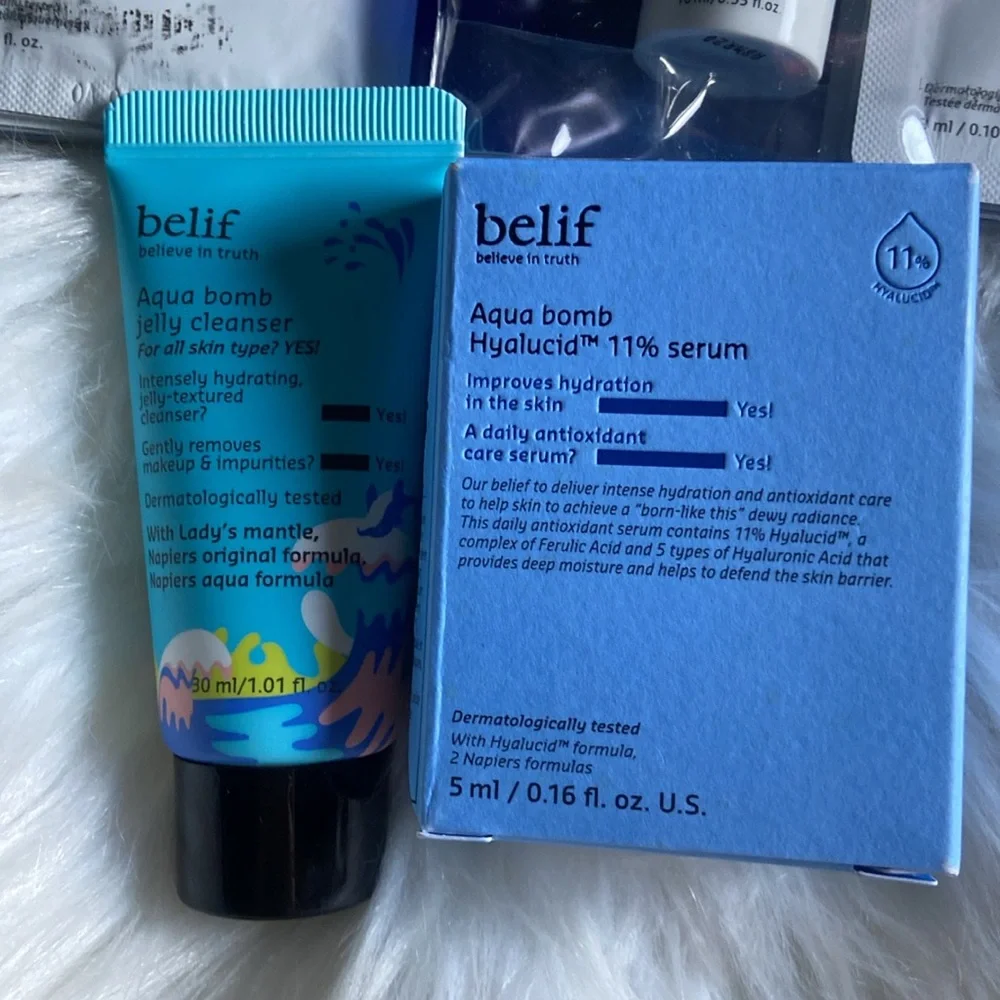 Belif Skincare Sample Travel Bundle; Aqua Bomb Cleanser True Cream & More